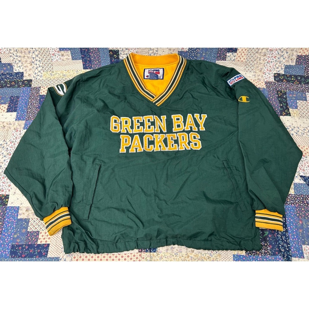 Vintage PRO LINE NFL Football Mens Green Windbreaker Pull Over